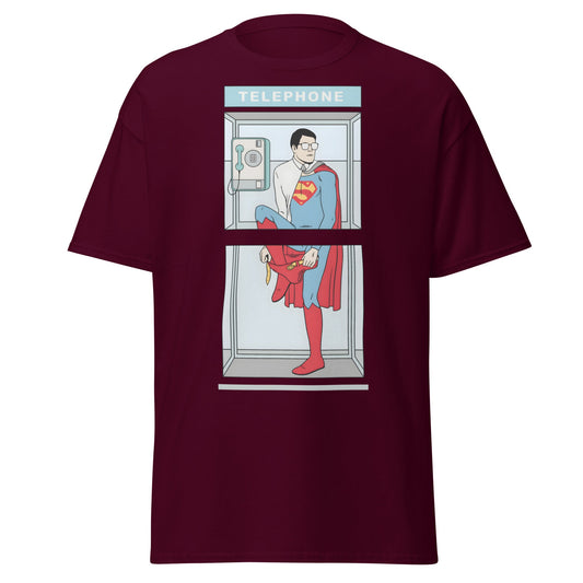 The Quick Change Phone Booth Superhero T-Shirt - Maroon - T-Shirts Online