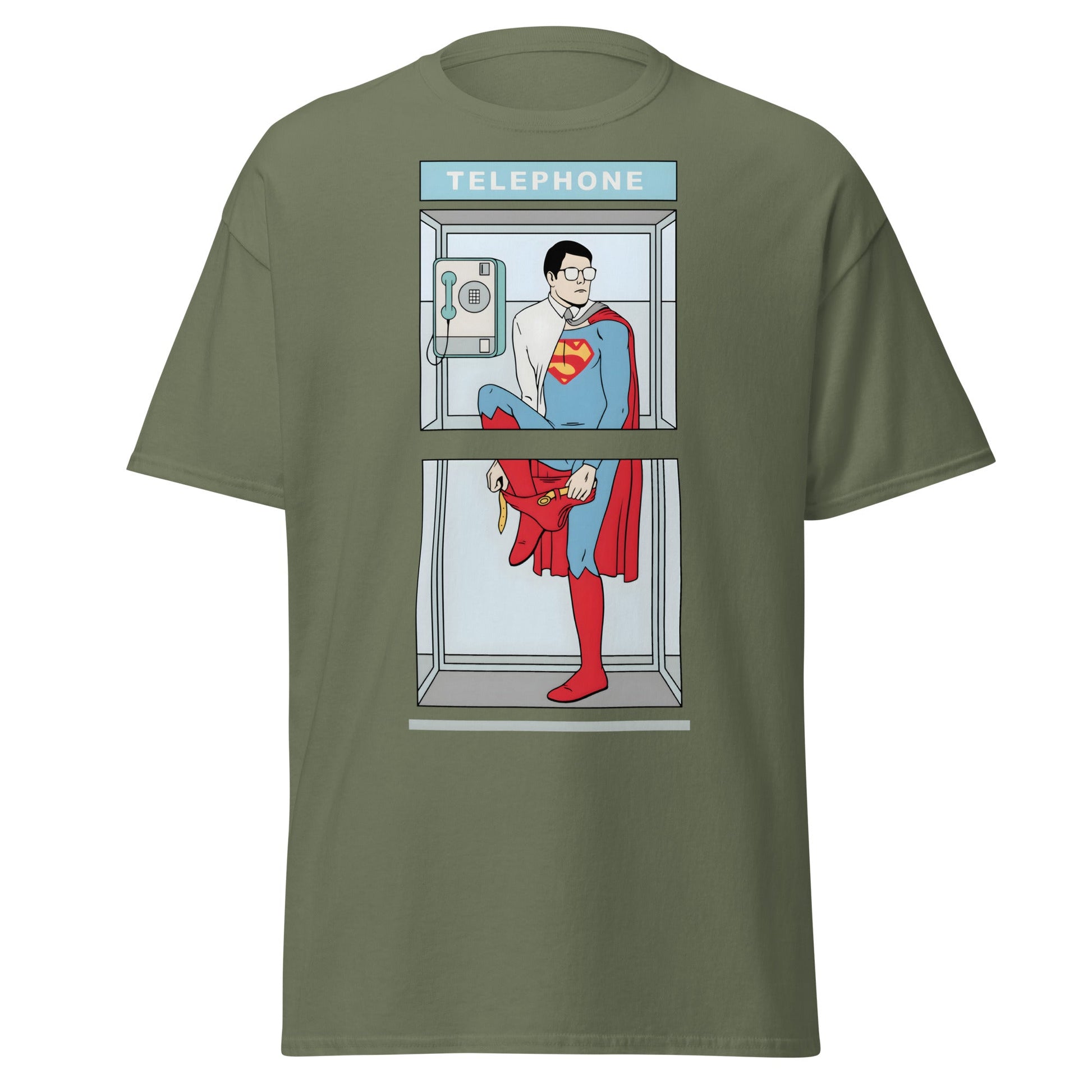 The Quick Change Phone Booth Superhero T-Shirt - Military Green - T-Shirts Online