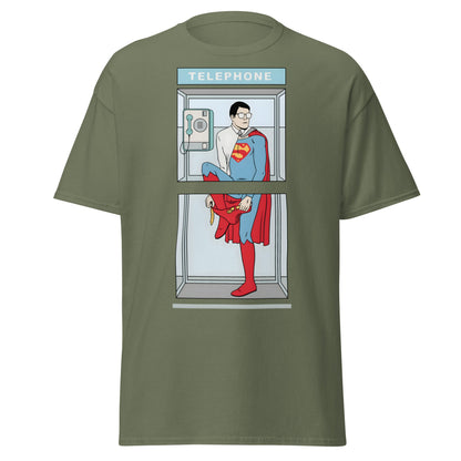 The Quick Change Phone Booth Superhero T-Shirt - Military Green - T-Shirts Online