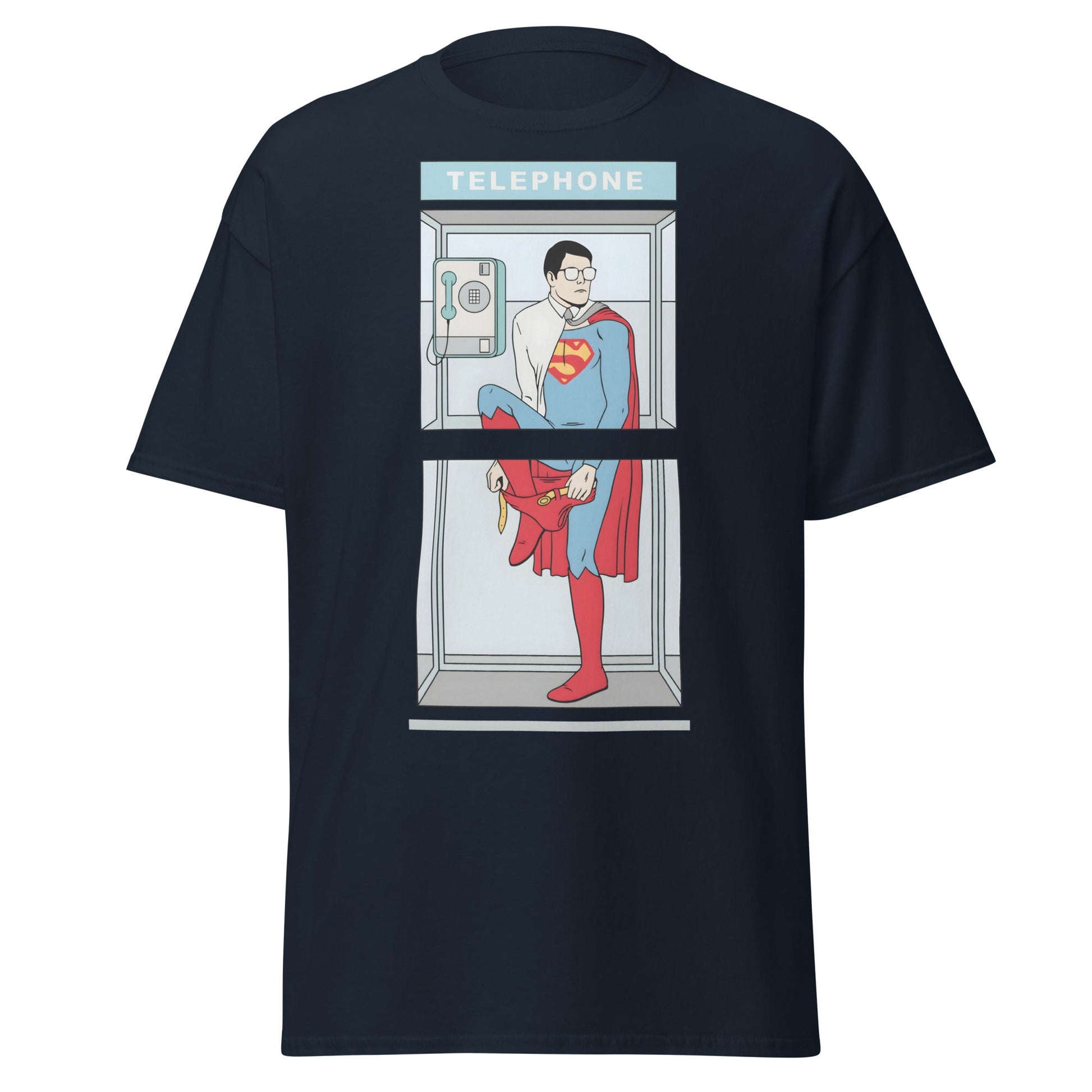 The Quick Change Phone Booth Superhero T-Shirt - Navy - T-Shirts Online