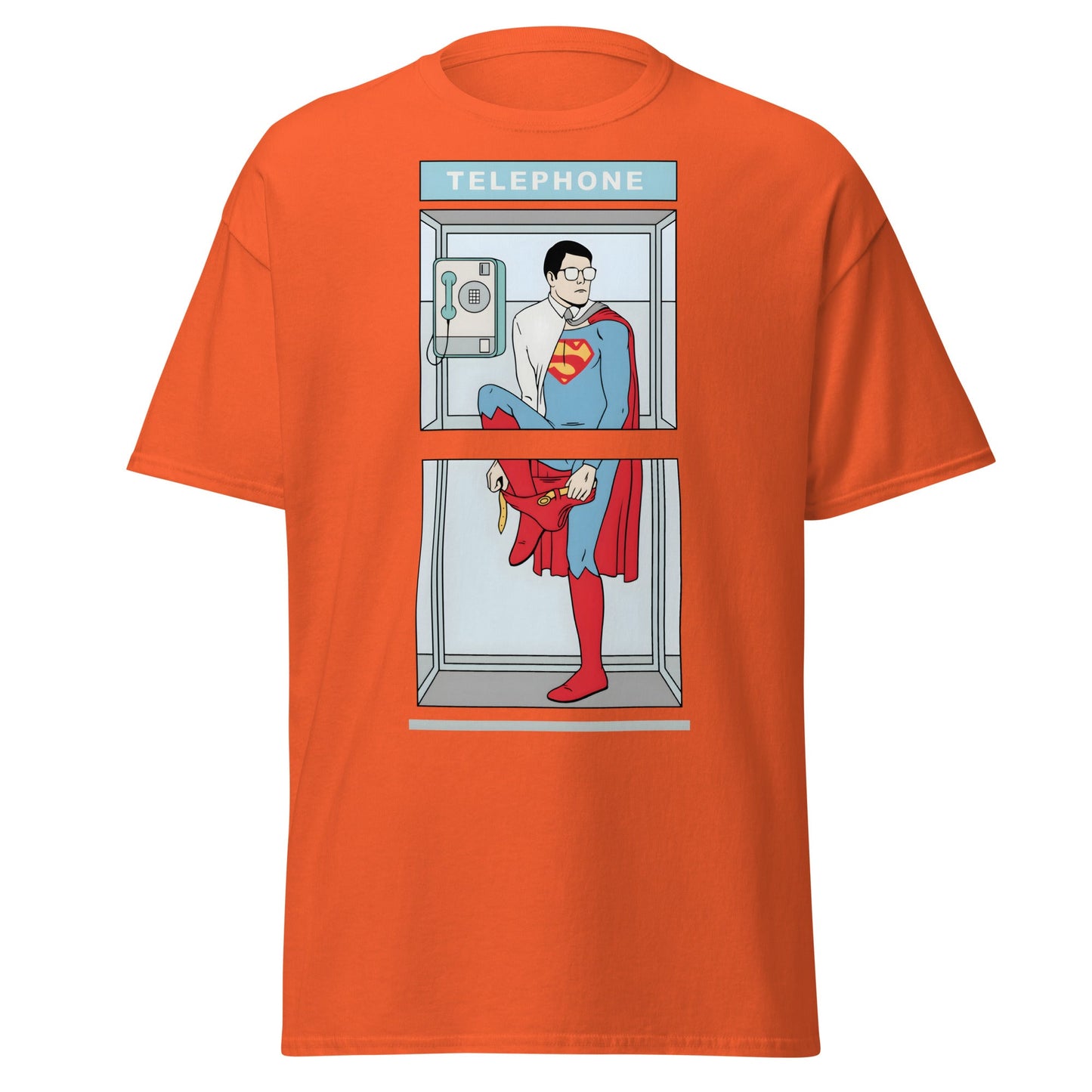 The Quick Change Phone Booth Superhero T-Shirt - Orange - T-Shirts Online