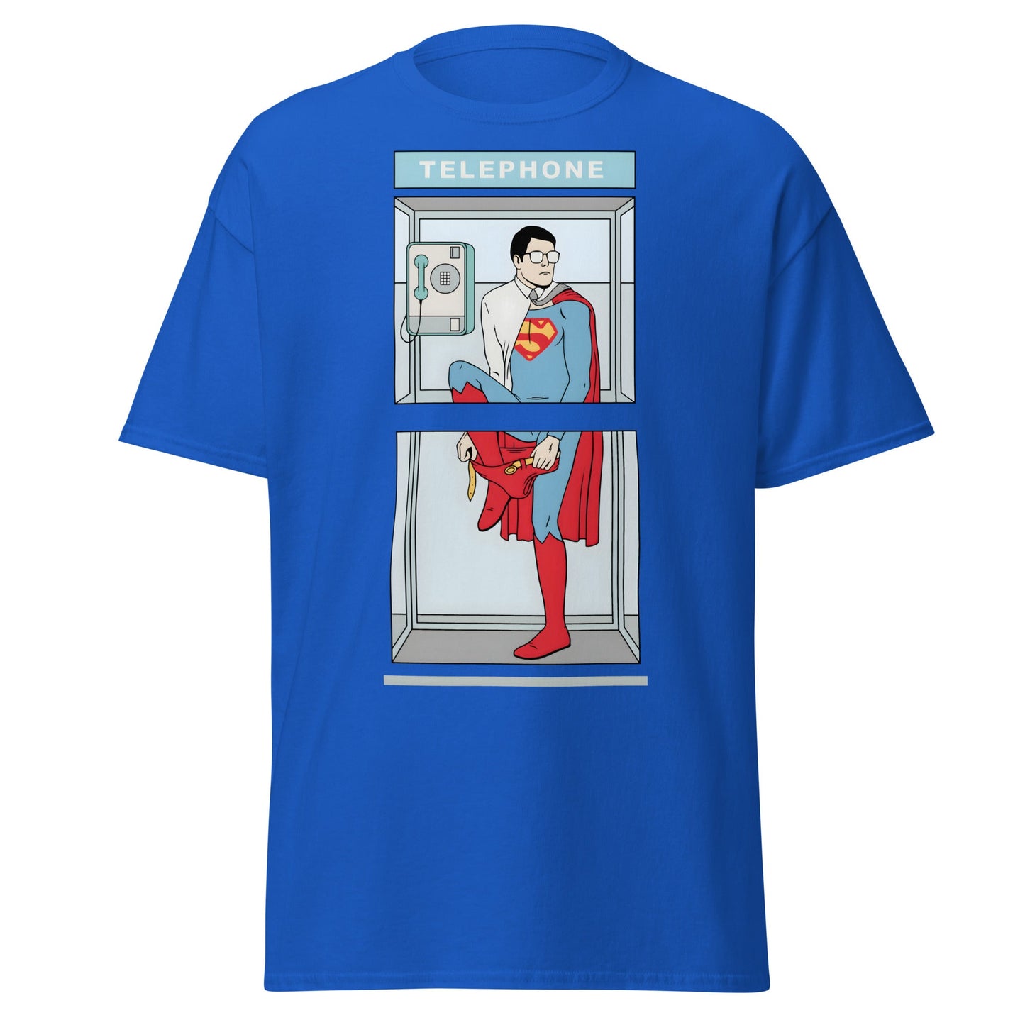 The Quick Change Phone Booth Superhero T-Shirt - Royal - T-Shirts Online