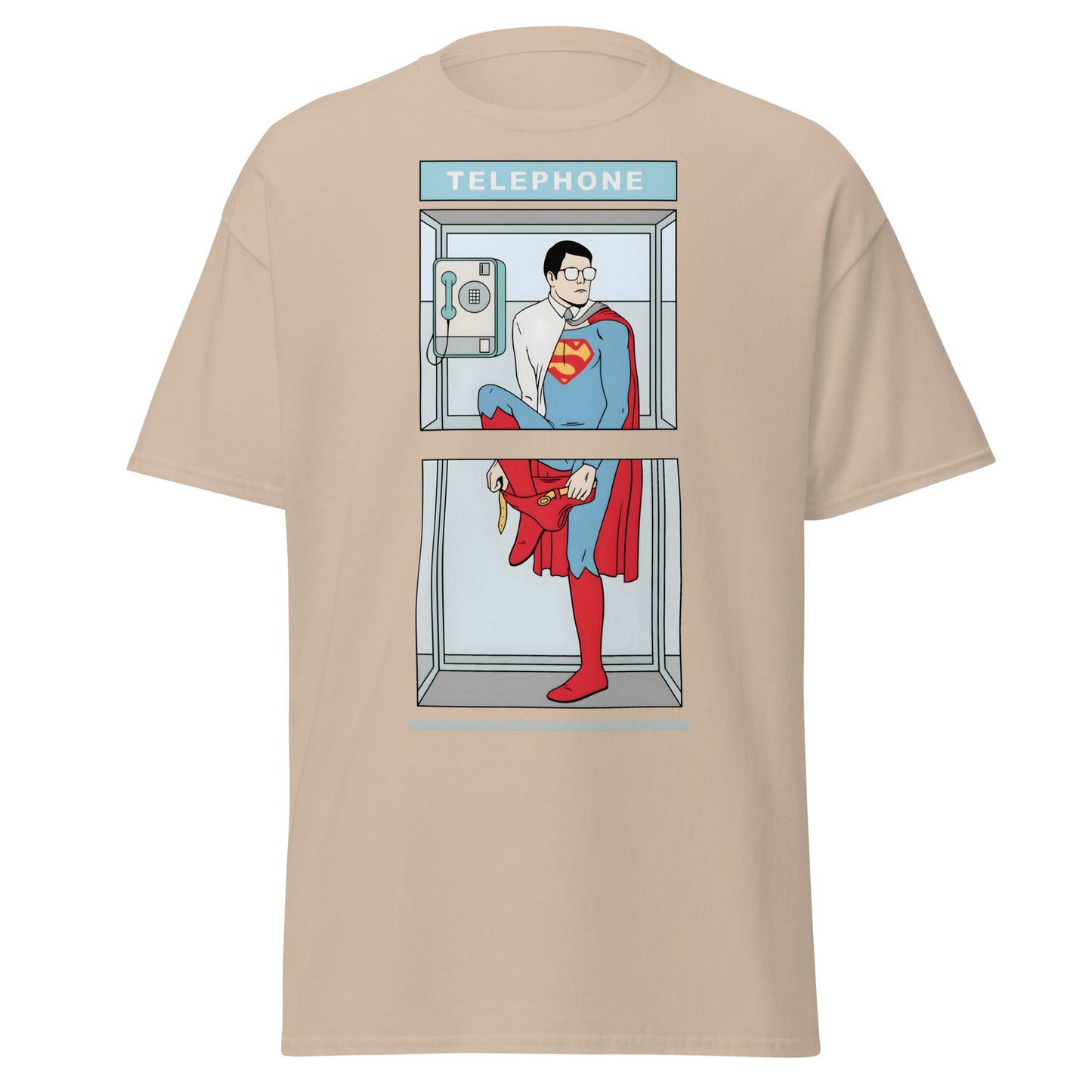 The Quick Change Phone Booth Superhero T-Shirt - Sand - T-Shirts Online
