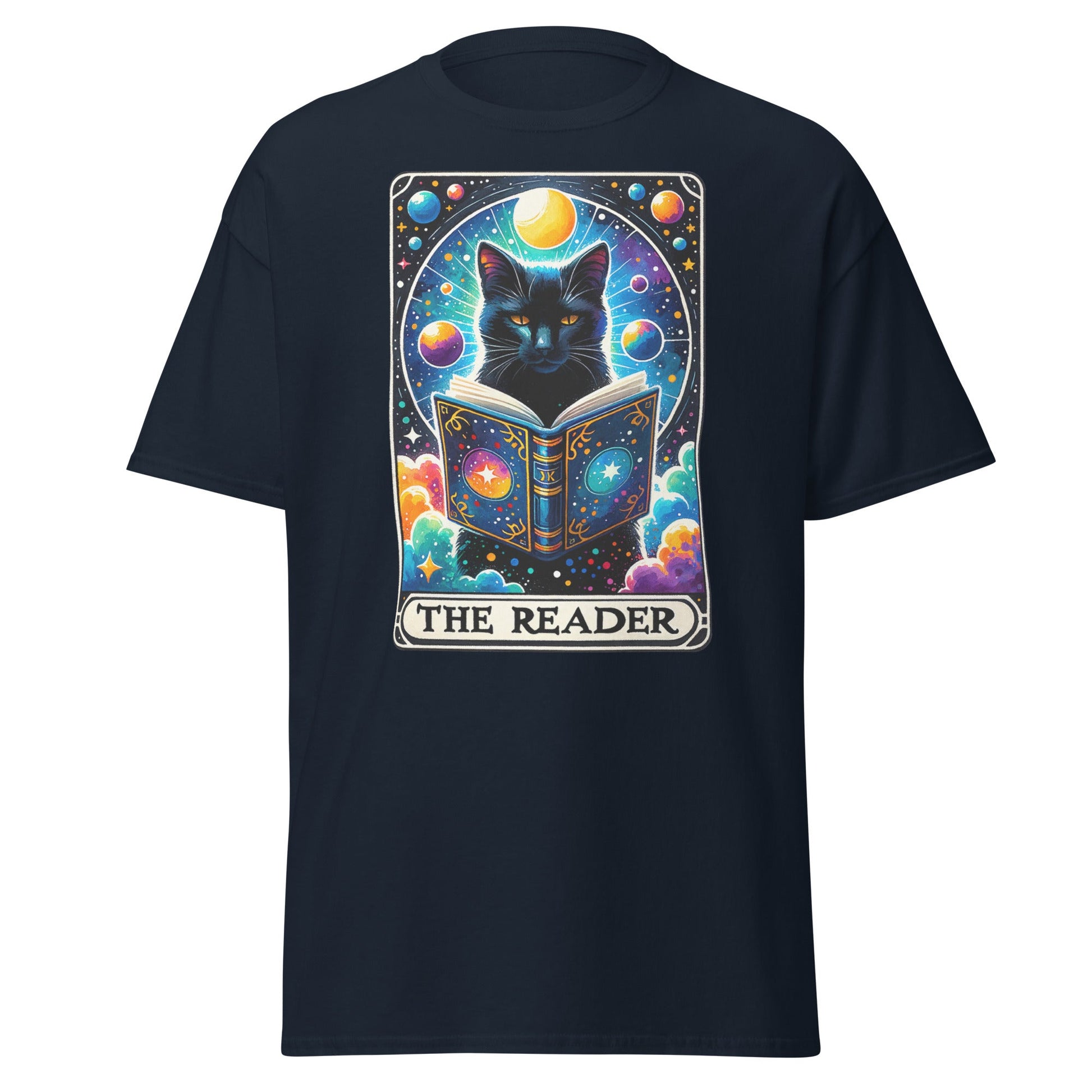 'The Reader' Cat Tarot | Tarot Card T-Shirt - Navy - T-Shirts Online