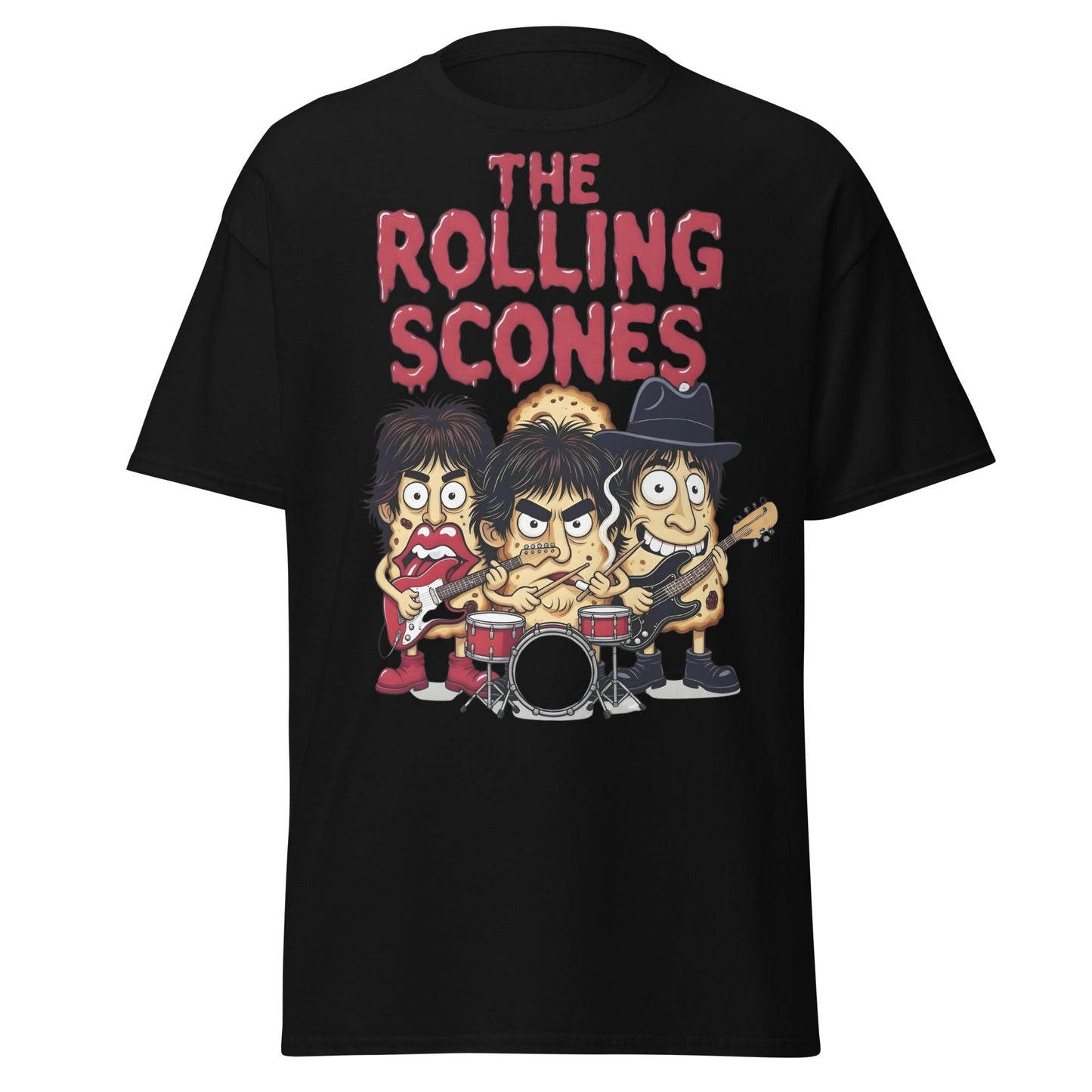 The Rolling Scones T-Shirt | Funny Rock Band Pun Tee - Black - T-Shirts Online