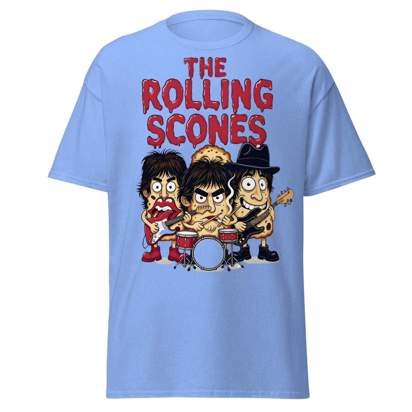 The Rolling Scones T-Shirt | Funny Rock Band Pun Tee - Carolina Blue - T-Shirts Online