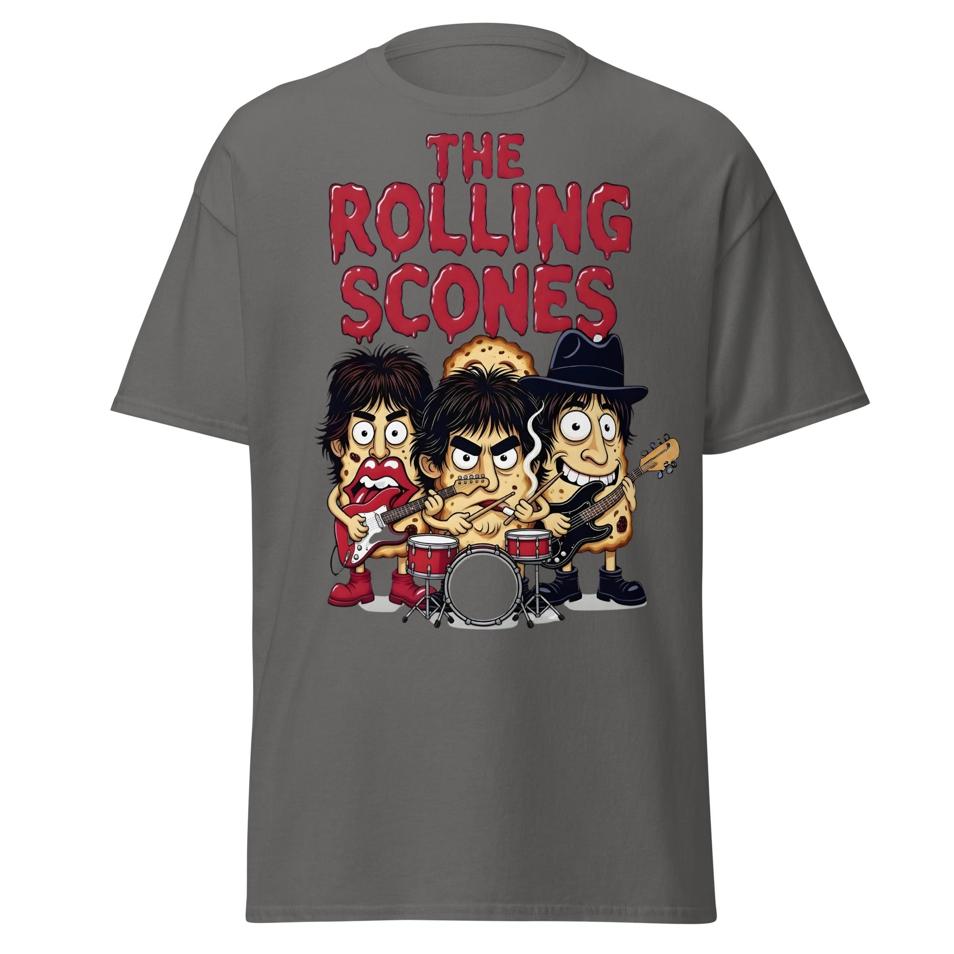 The Rolling Scones T-Shirt | Funny Rock Band Pun Tee - Charcoal - T-Shirts Online
