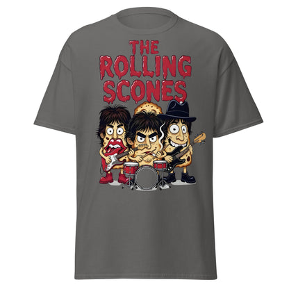 The Rolling Scones T-Shirt | Funny Rock Band Pun Tee - Charcoal - T-Shirts Online
