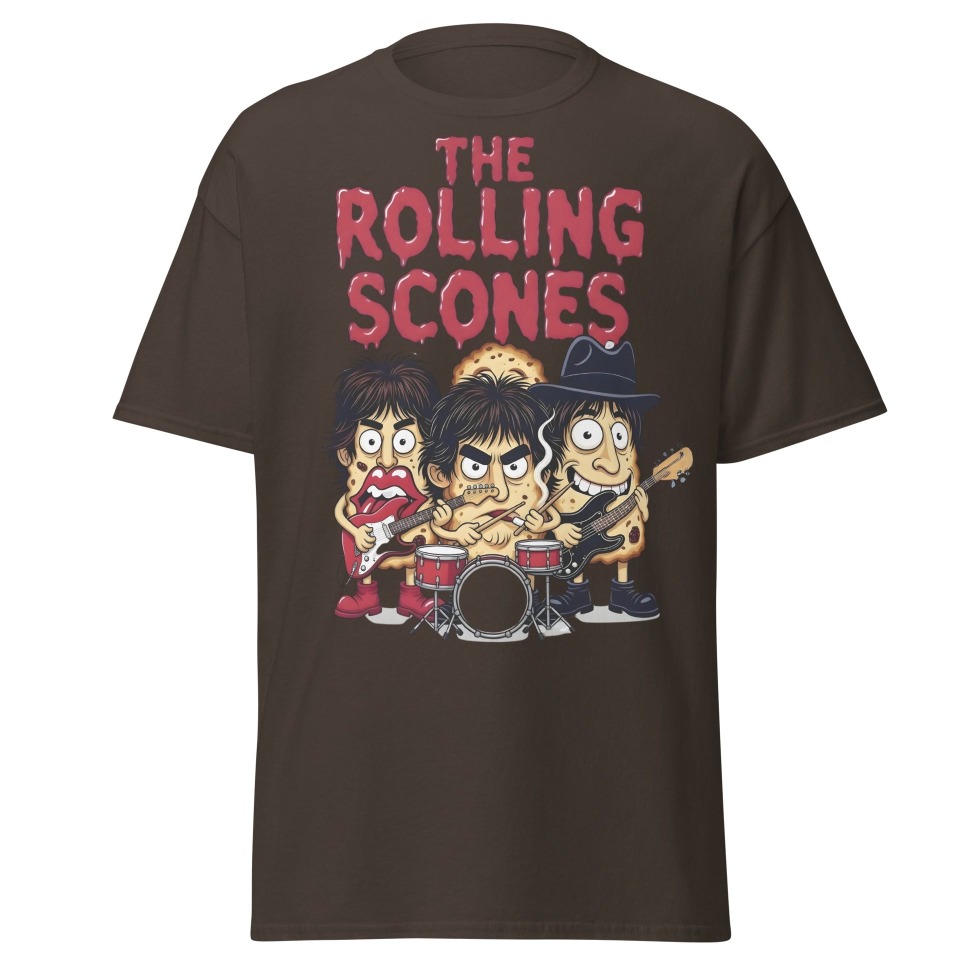 The Rolling Scones T-Shirt | Funny Rock Band Pun Tee - Dark Chocolate - T-Shirts Online