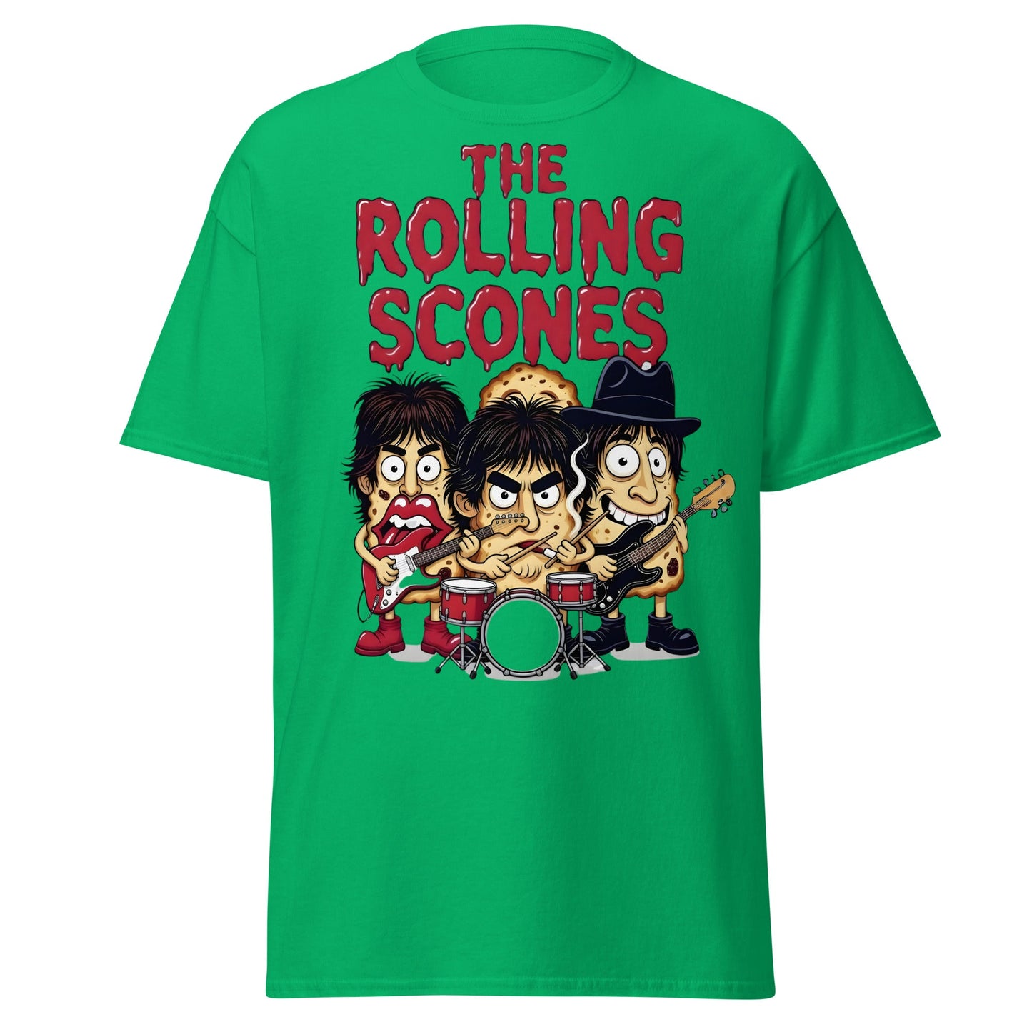 The Rolling Scones T-Shirt | Funny Rock Band Pun Tee - Irish Green - T-Shirts Online