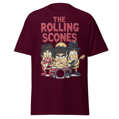 The Rolling Scones T-Shirt | Funny Rock Band Pun Tee - Maroon - T-Shirts Online