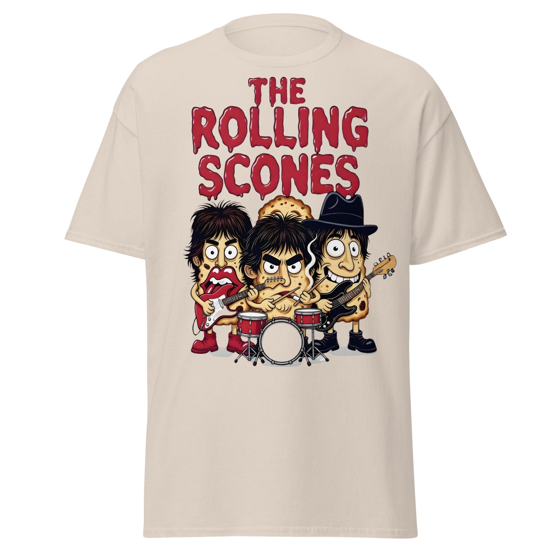The Rolling Scones T-Shirt | Funny Rock Band Pun Tee - Natural - T-Shirts Online
