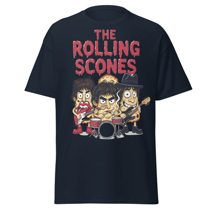 The Rolling Scones T-Shirt | Funny Rock Band Pun Tee - Navy - T-Shirts Online