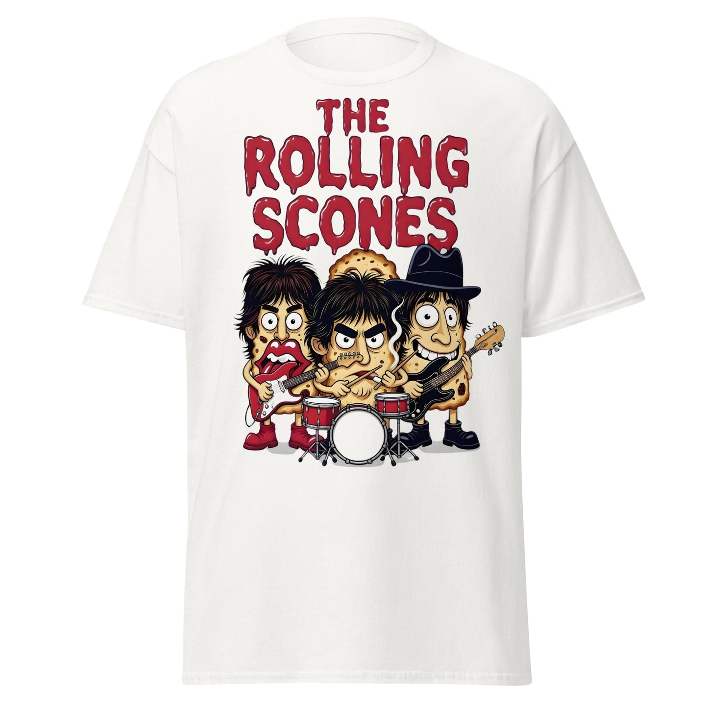 The Rolling Scones T-Shirt | Funny Rock Band Pun Tee - White - T-Shirts Online