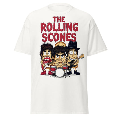 The Rolling Scones T-Shirt | Funny Rock Band Pun Tee - White - T-Shirts Online