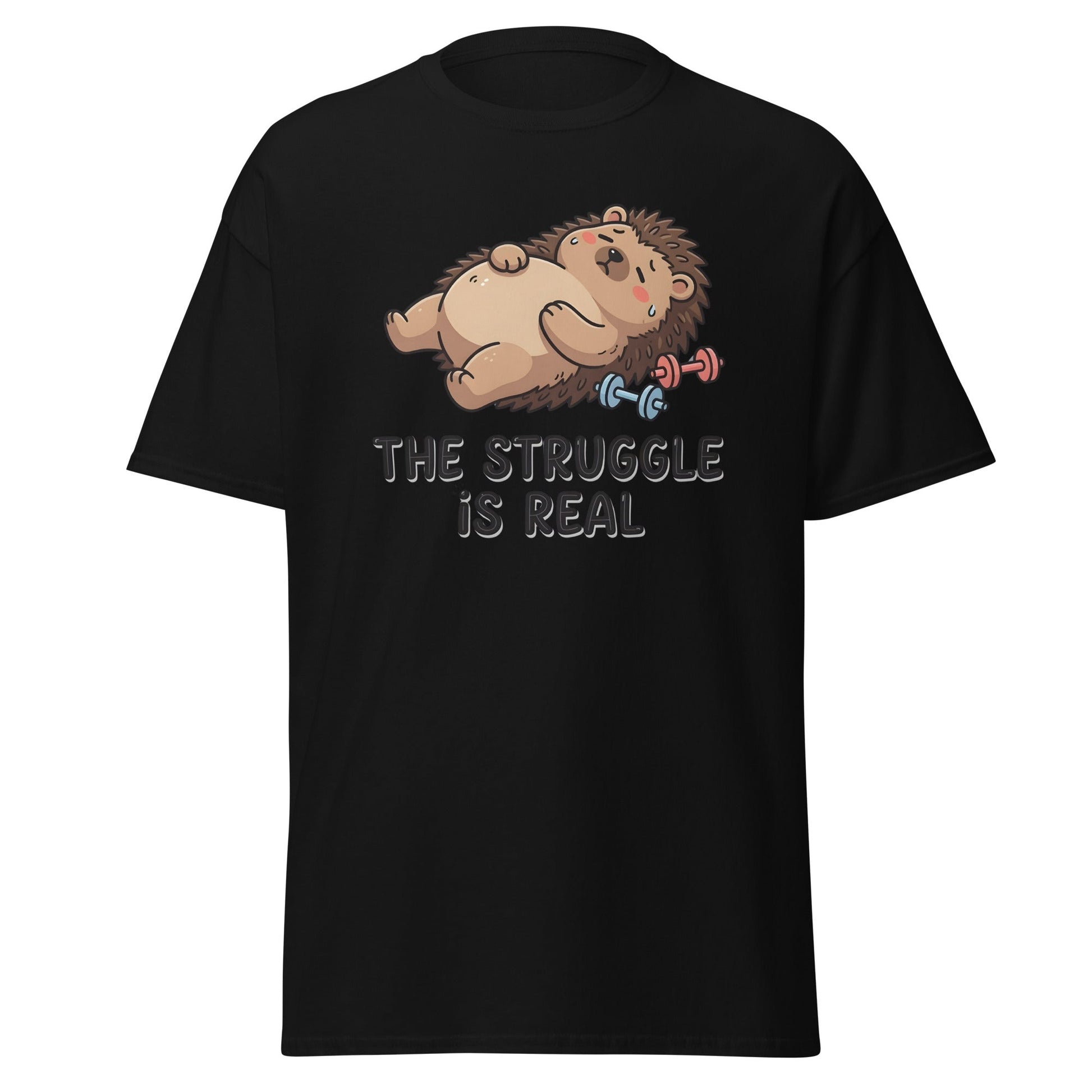 The Struggle Is Real Hedgehog Gym T-Shirt - Black - T-Shirts Online