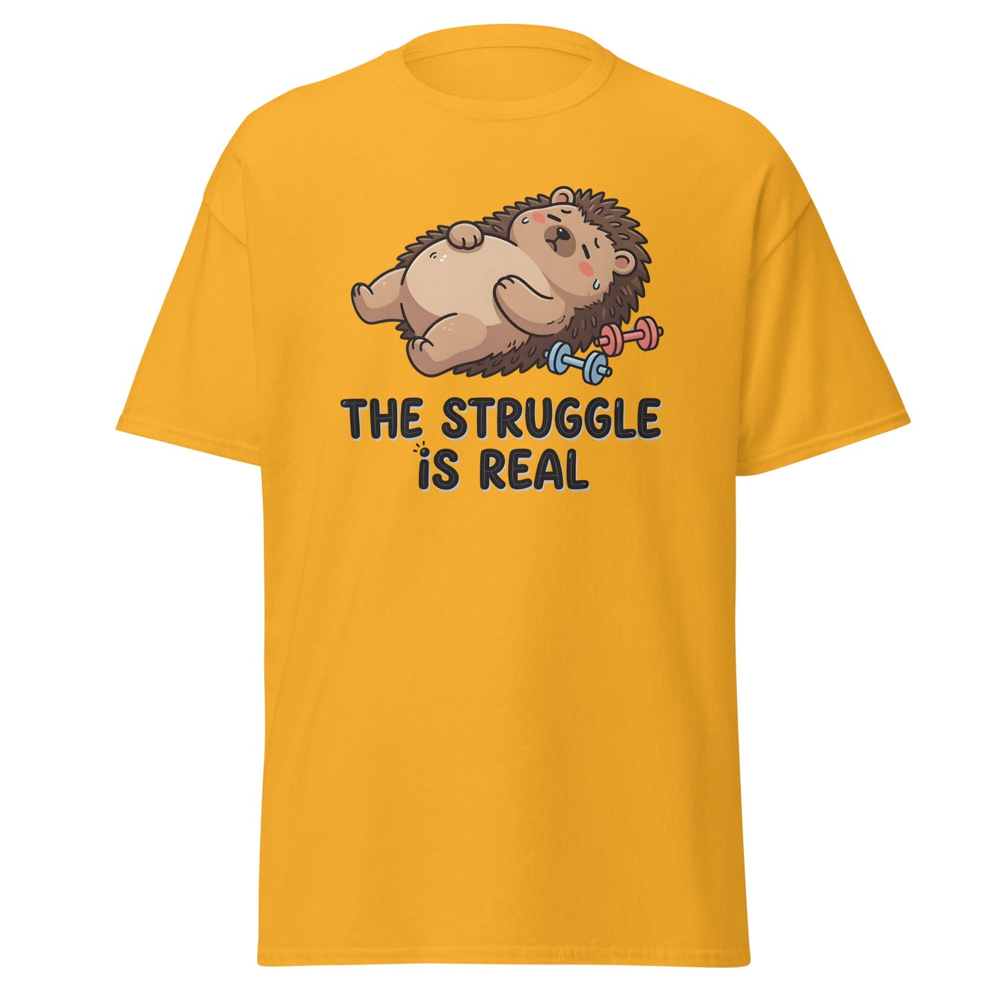 The Struggle Is Real Hedgehog Gym T-Shirt - Gold - T-Shirts Online