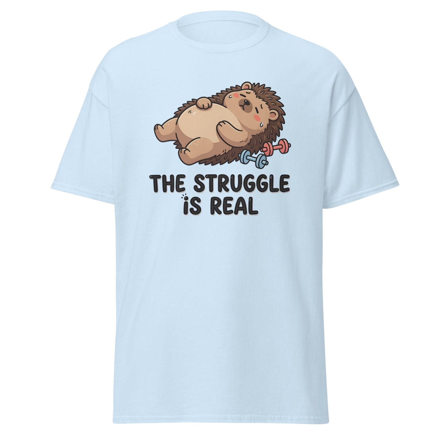 The Struggle Is Real Hedgehog Gym T-Shirt - Light Blue - T-Shirts Online