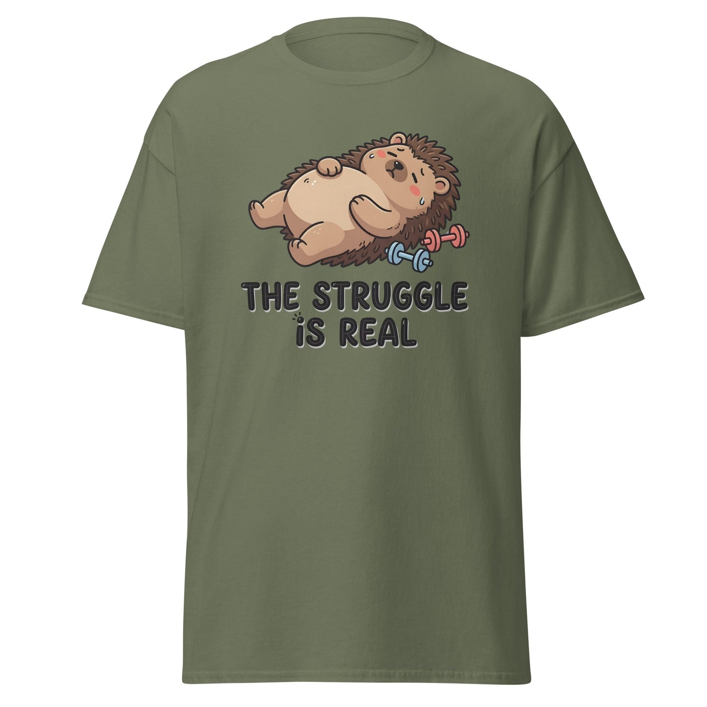 The Struggle Is Real Hedgehog Gym T-Shirt - Military Green - T-Shirts Online