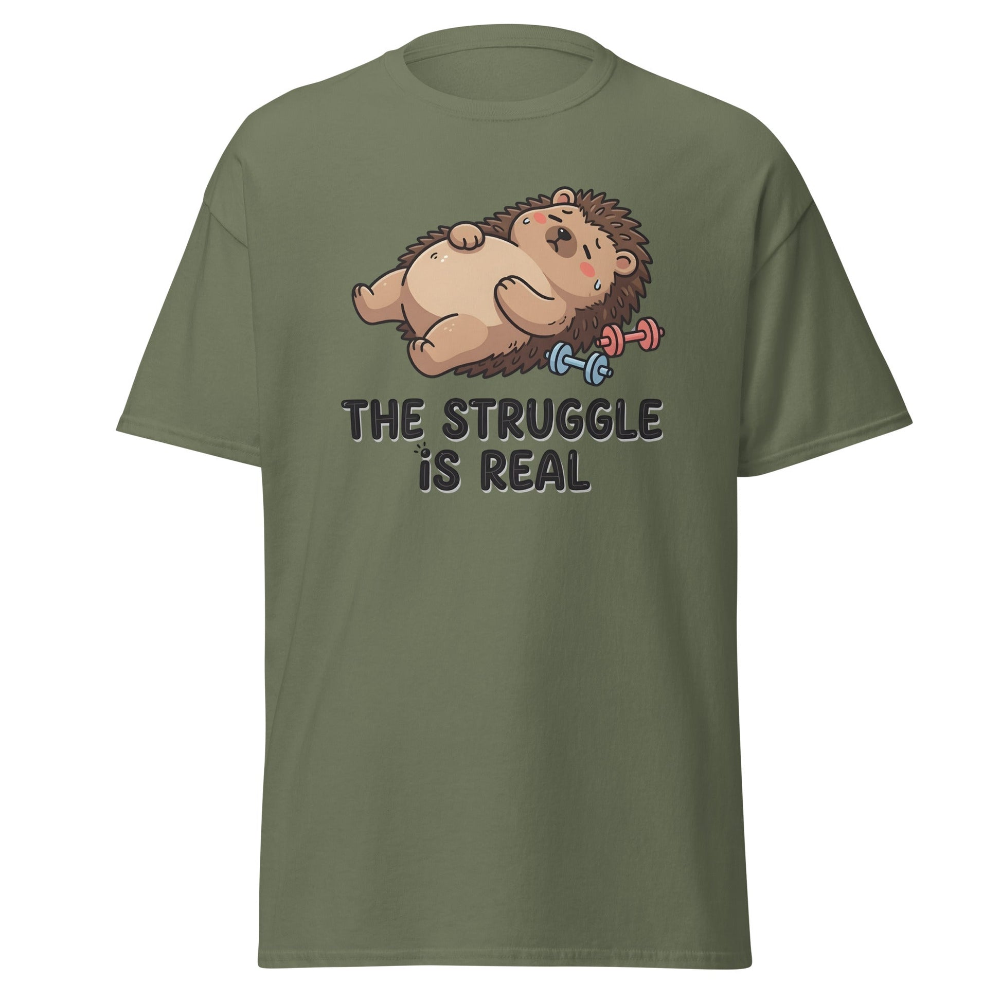 The Struggle Is Real Hedgehog Gym T-Shirt - Military Green - T-Shirts Online