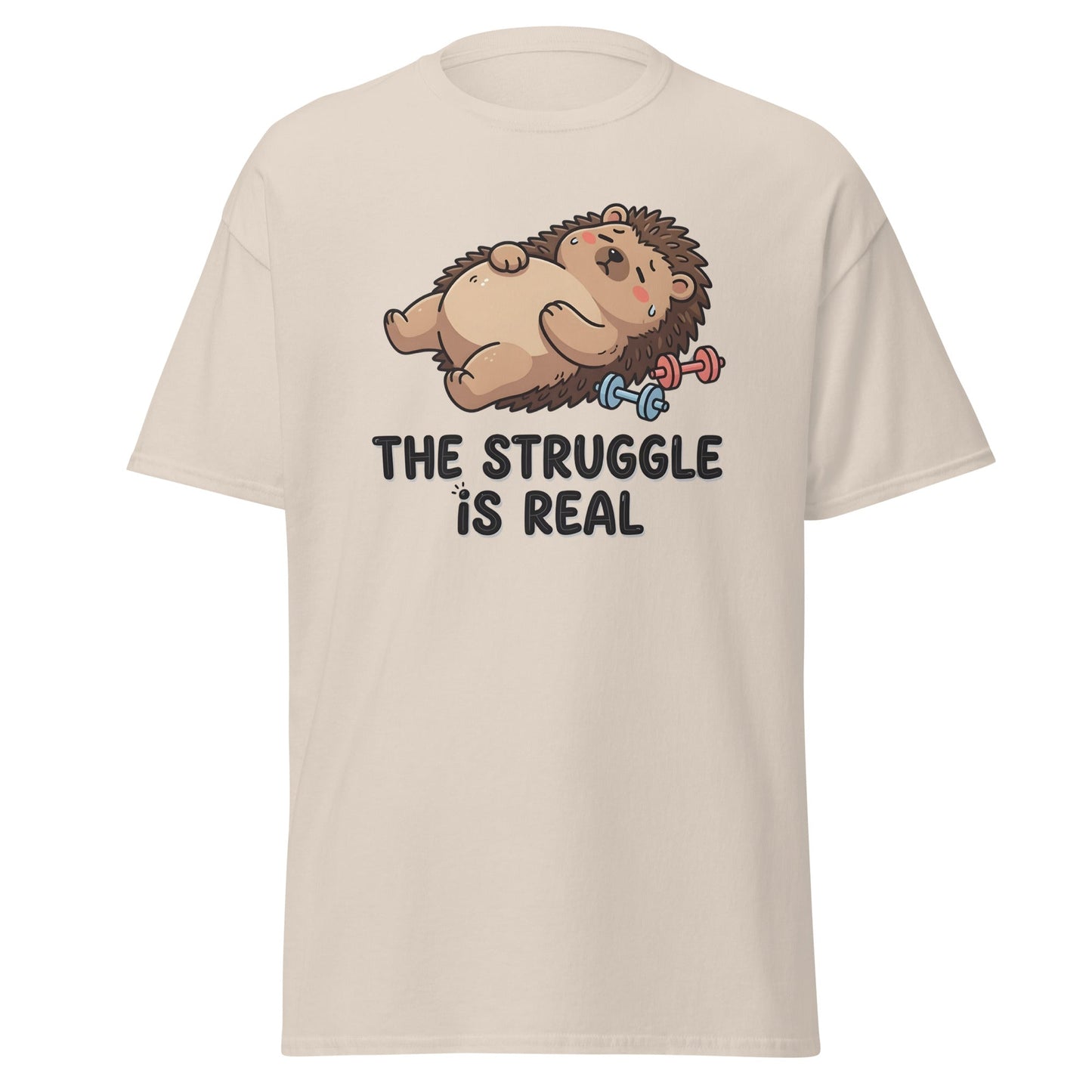 The Struggle Is Real Hedgehog Gym T-Shirt - Natural - T-Shirts Online