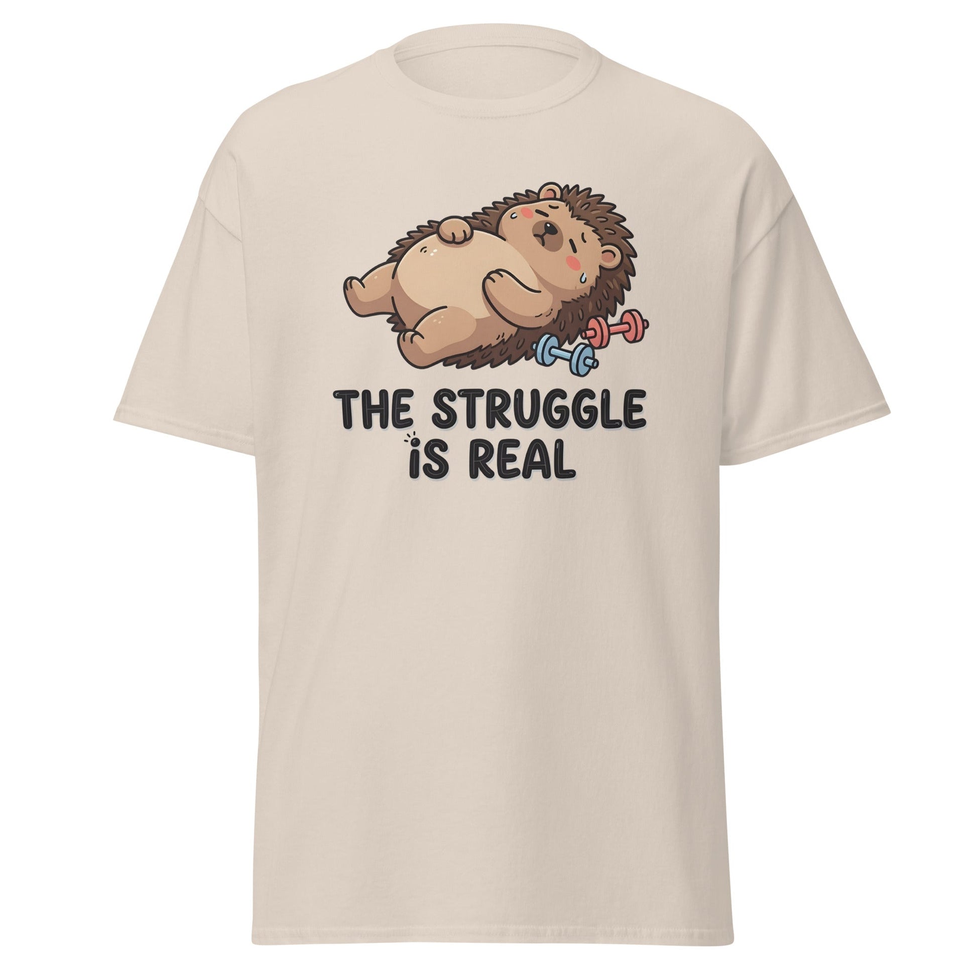The Struggle Is Real Hedgehog Gym T-Shirt - Natural - T-Shirts Online