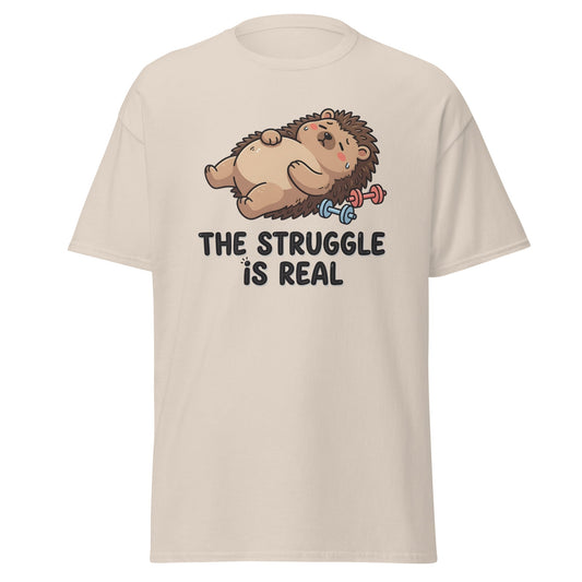 The Struggle Is Real Hedgehog Gym T-Shirt - Natural - T-Shirts Online