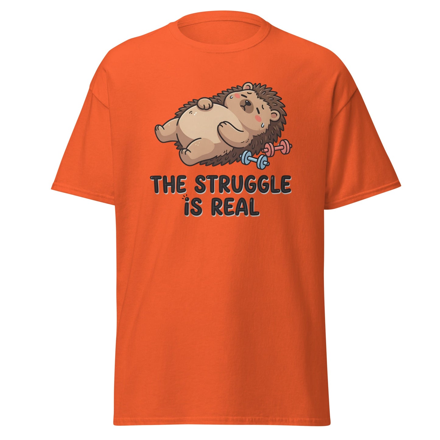 The Struggle Is Real Hedgehog Gym T-Shirt - Orange - T-Shirts Online
