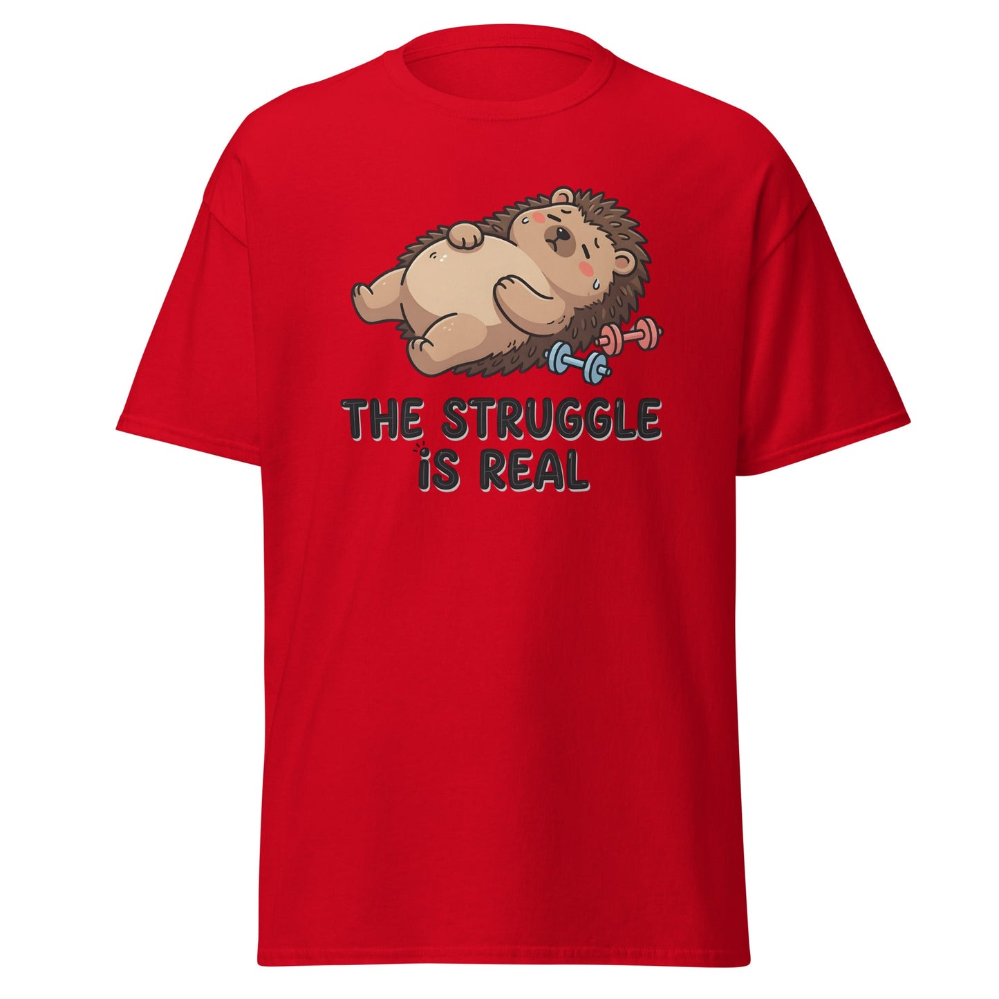 The Struggle Is Real Hedgehog Gym T-Shirt - Red - T-Shirts Online