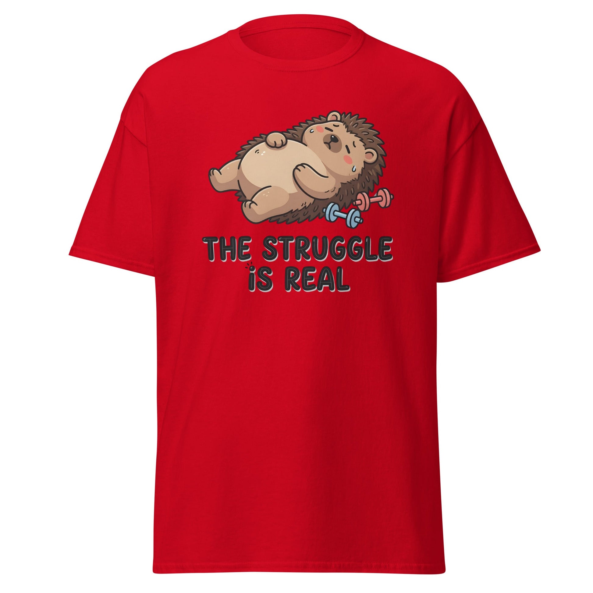 The Struggle Is Real Hedgehog Gym T-Shirt - Red - T-Shirts Online