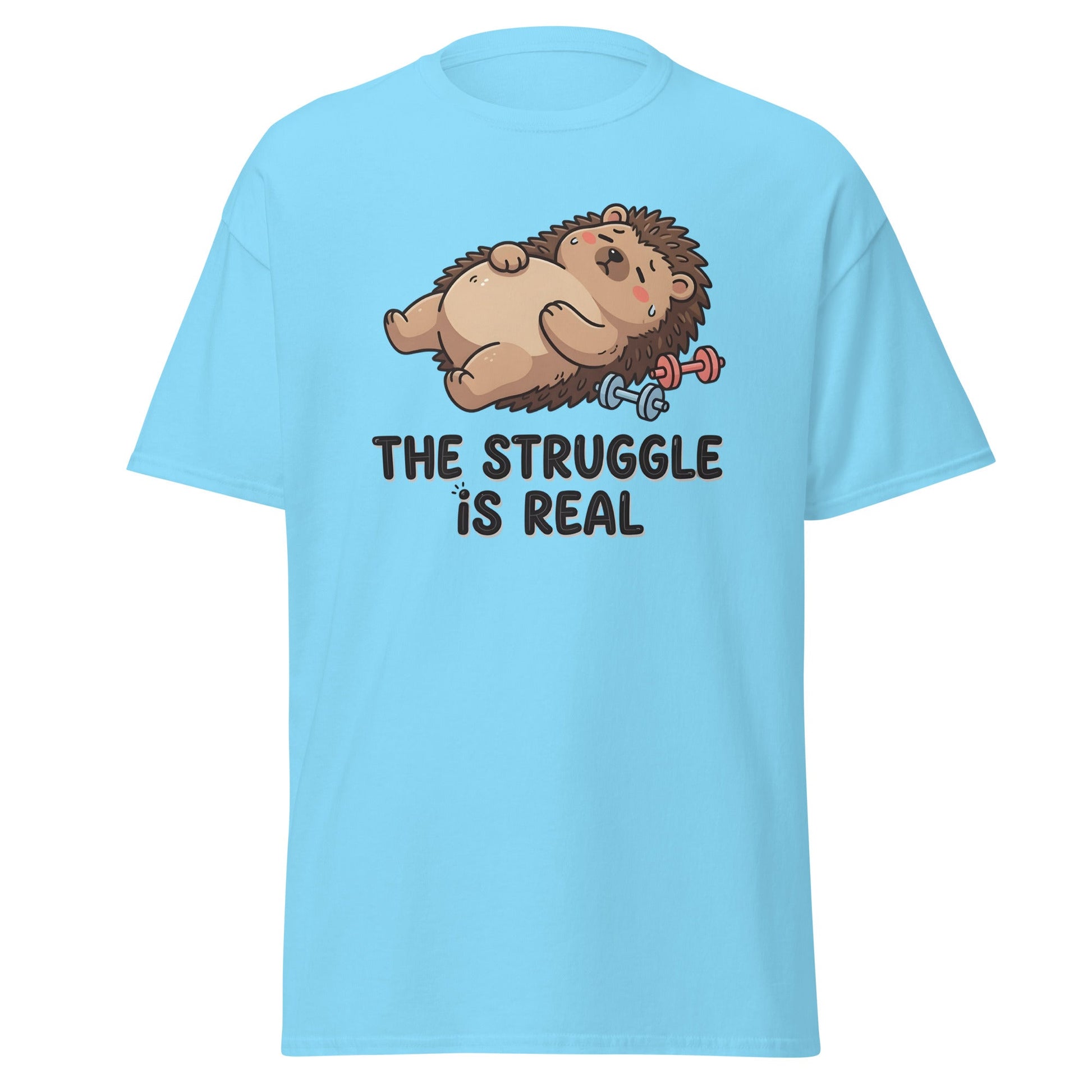 The Struggle Is Real Hedgehog Gym T-Shirt - Sky - T-Shirts Online