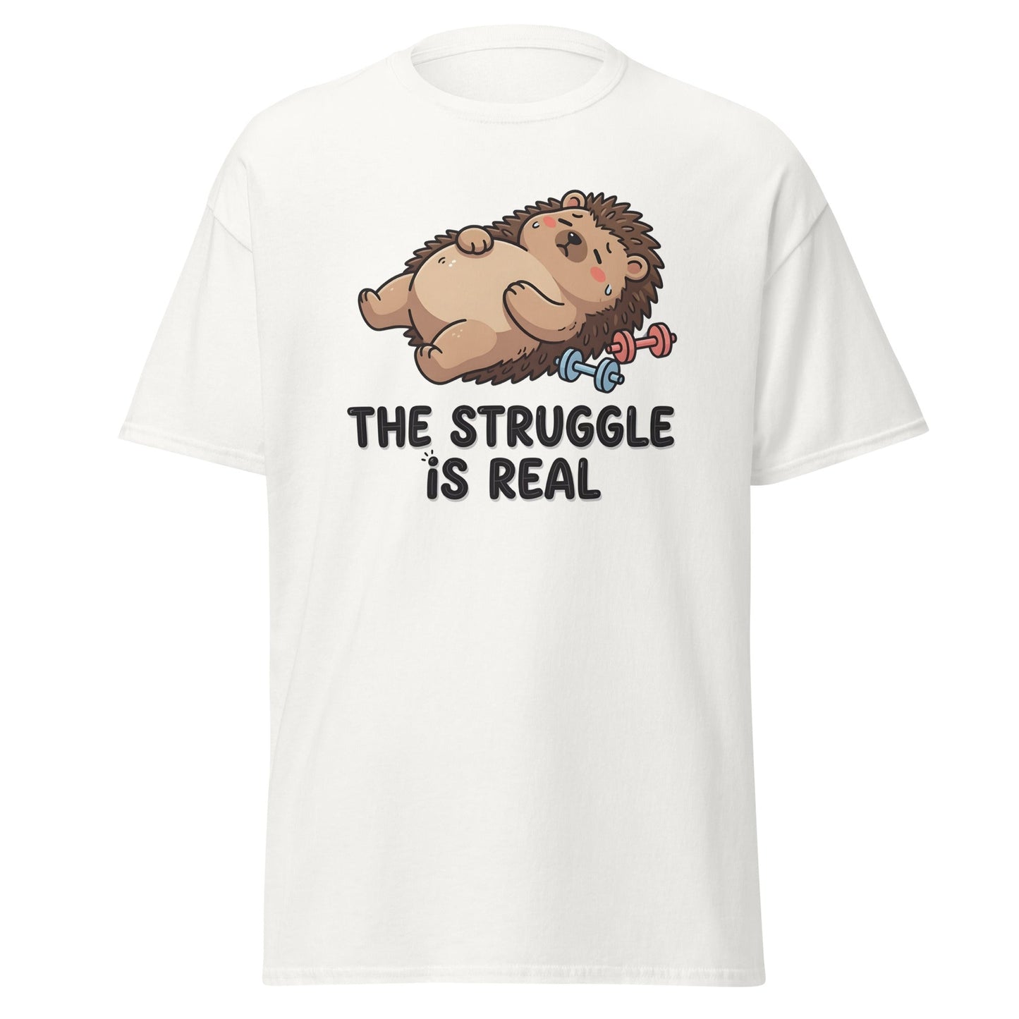 The Struggle Is Real Hedgehog Gym T-Shirt - White - T-Shirts Online