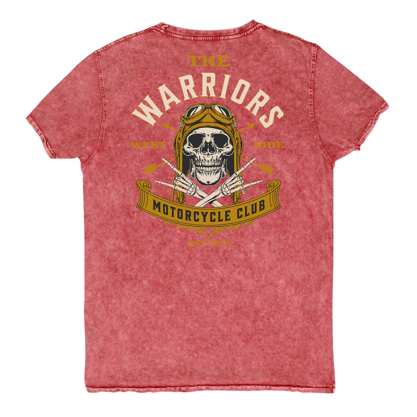 The Warriors Motorcycle Club Denim T-Shirt - Garnet Red - T-Shirts Online