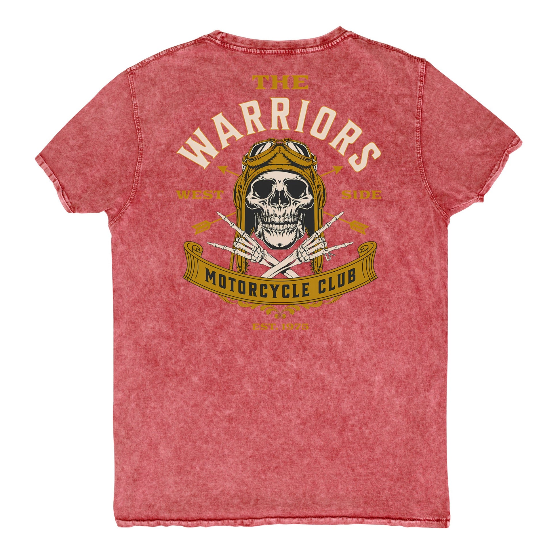 The Warriors Motorcycle Club Denim T-Shirt - Garnet Red - T-Shirts Online