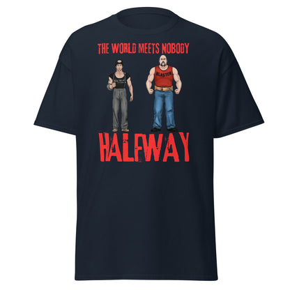 The World Meets Nobody Halfway T-Shirt | Tough Graphic Tee - Navy - T-Shirts Online