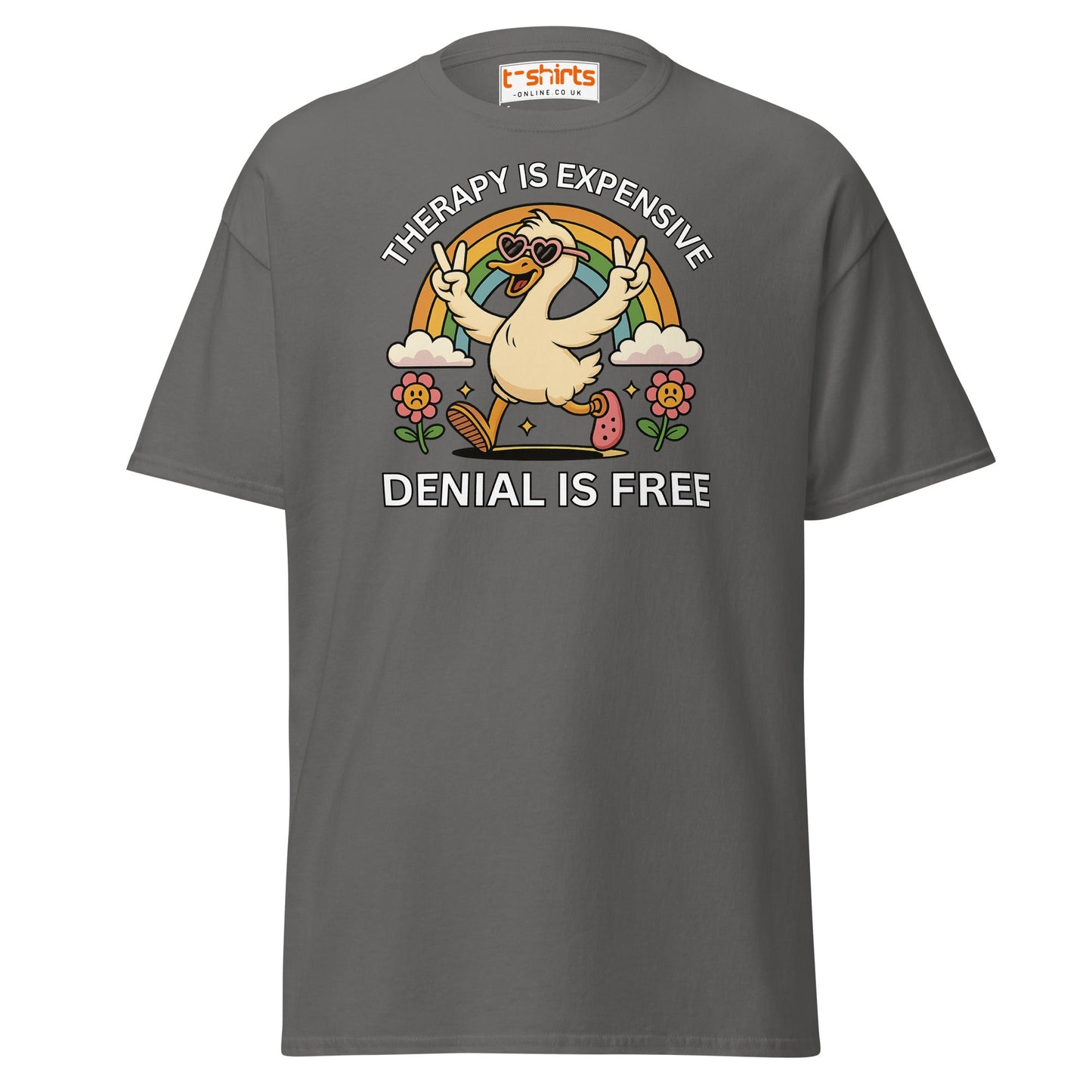Therapy Is Expensive Tee – Funny Denial Duck Shirt - Charcoal - T-Shirts Online