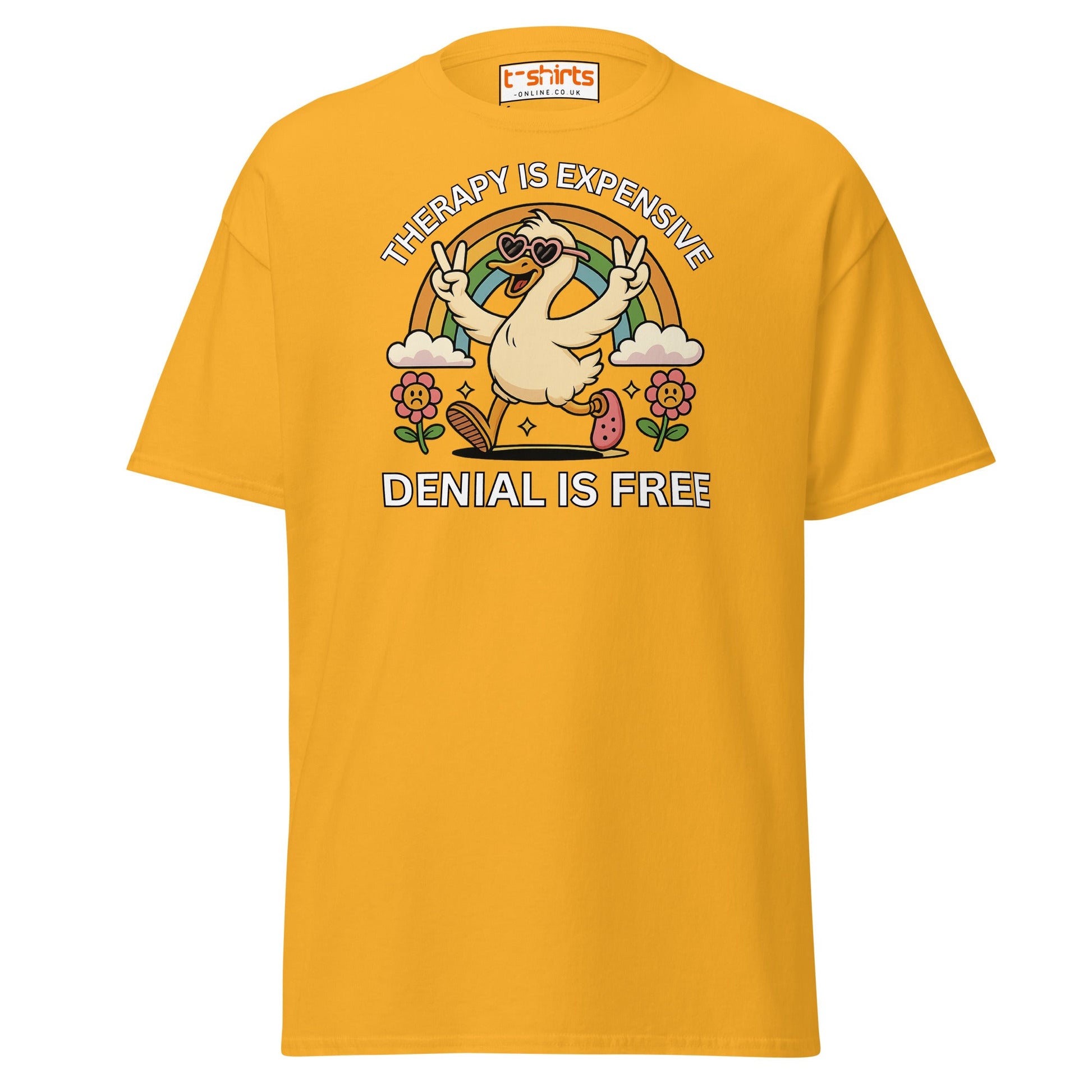 Therapy Is Expensive Tee – Funny Denial Duck Shirt - Gold - T-Shirts Online