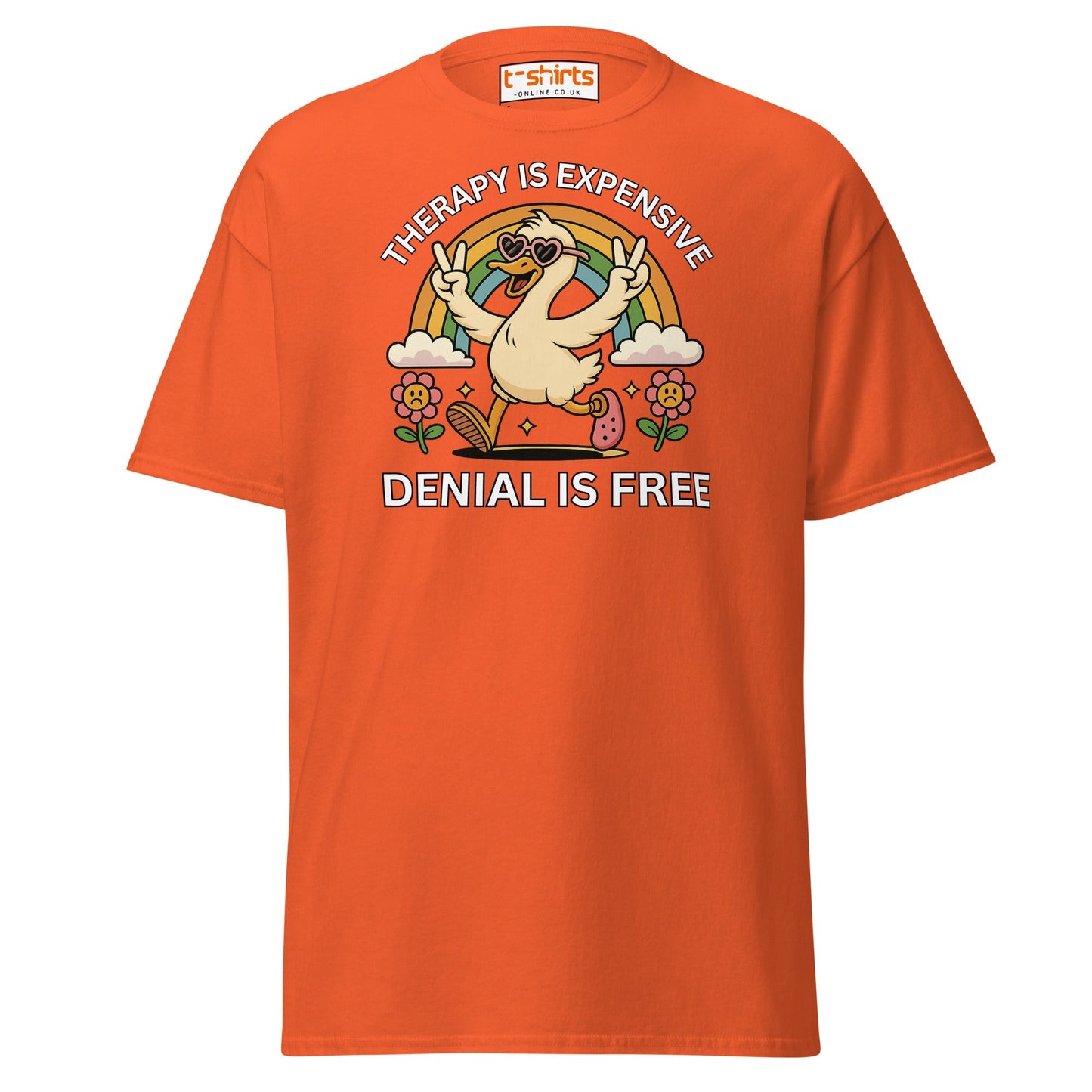 Therapy Is Expensive Tee – Funny Denial Duck Shirt - Orange - T-Shirts Online