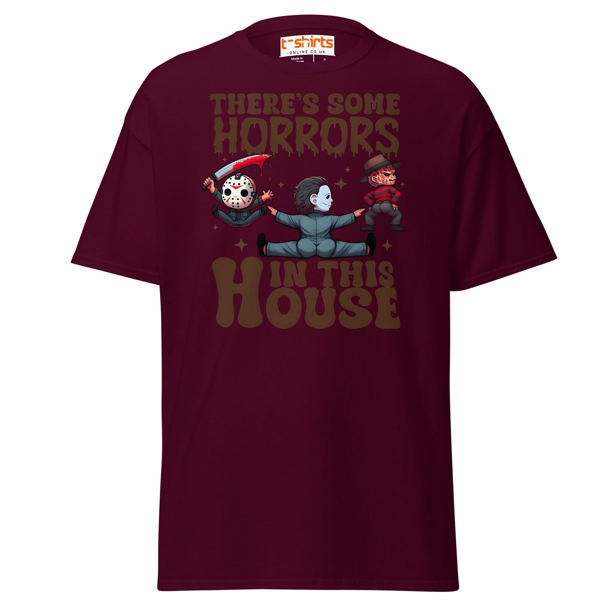 There’s Some Horrors T-Shirt | Funny Halloween Tee - Maroon - T-Shirts Online