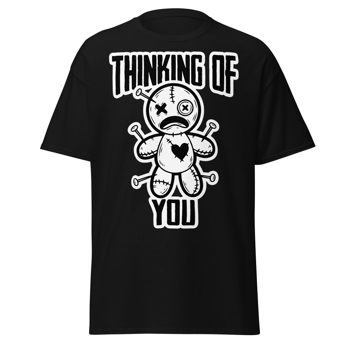 Thinking of You Voodoo Doll T-Shirt - Dark Humor Graphic Tee - Black - T-Shirts Online