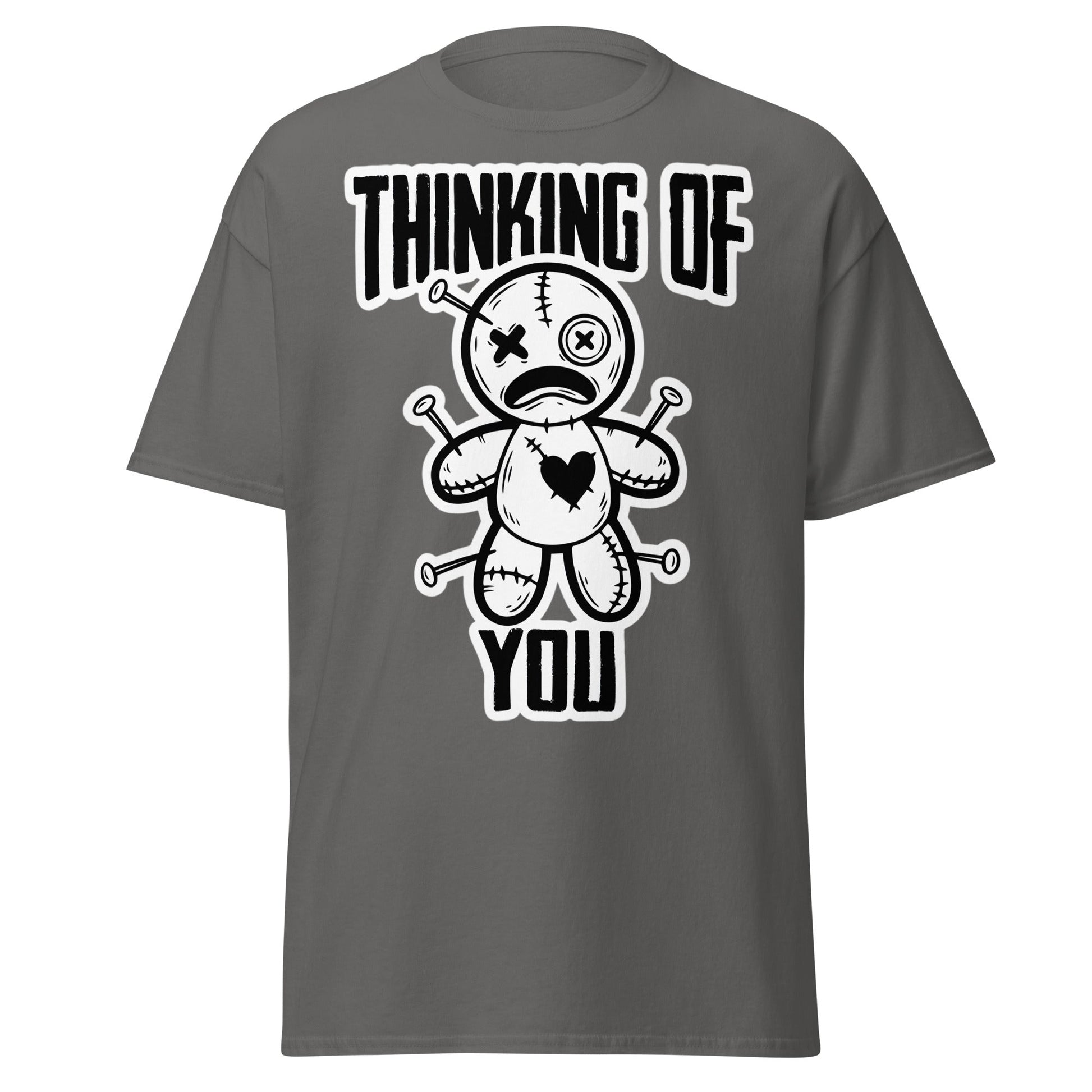 Thinking of You Voodoo Doll T-Shirt - Dark Humor Graphic Tee - Charcoal - T-Shirts Online