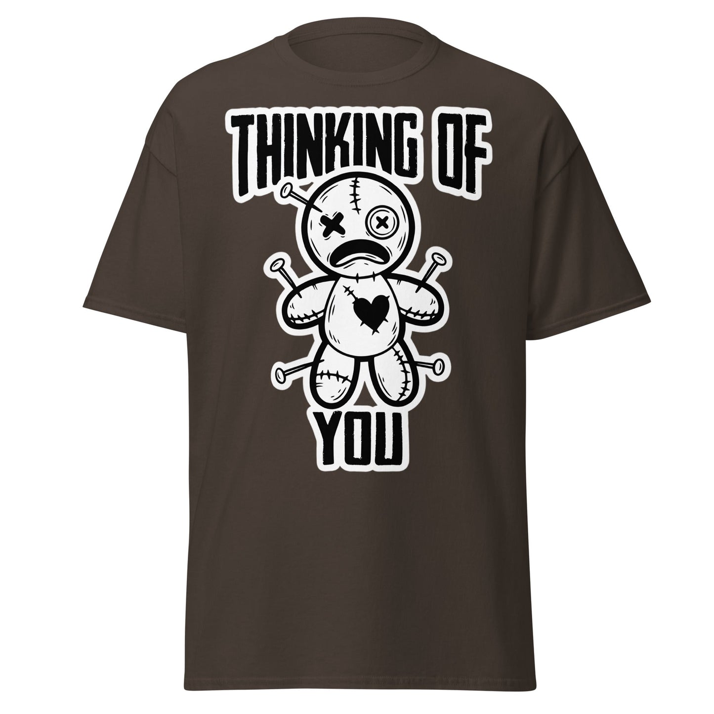 Thinking of You Voodoo Doll T-Shirt - Dark Humor Graphic Tee - Dark Chocolate - T-Shirts Online