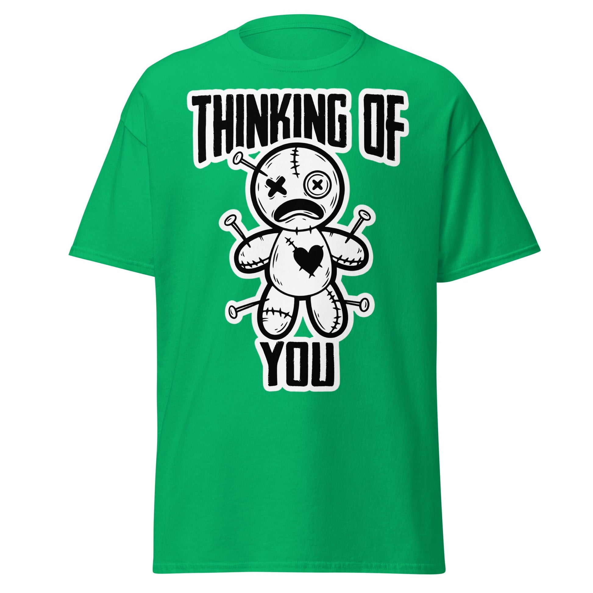 Thinking of You Voodoo Doll T-Shirt - Dark Humor Graphic Tee - Irish Green - T-Shirts Online