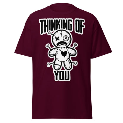 Thinking of You Voodoo Doll T-Shirt - Dark Humor Graphic Tee - Maroon - T-Shirts Online