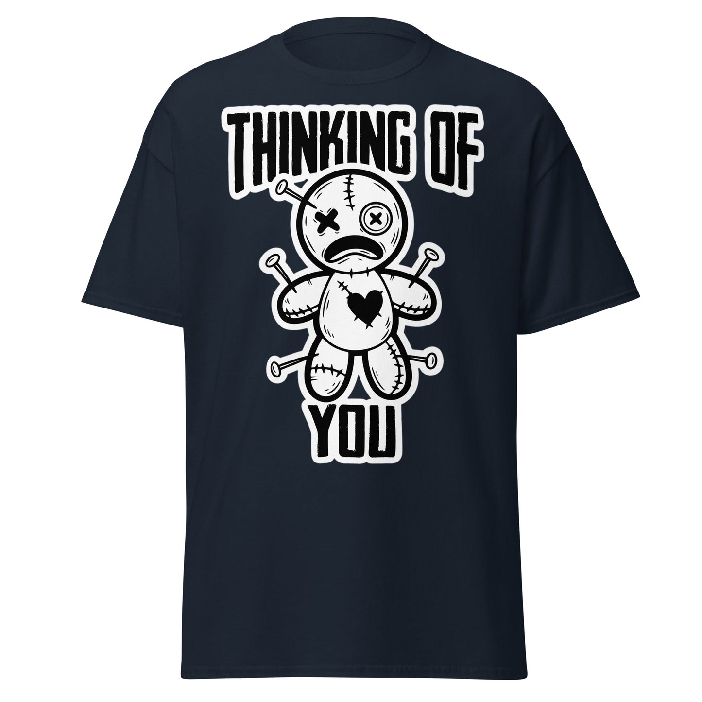 Thinking of You Voodoo Doll T-Shirt - Dark Humor Graphic Tee - Navy - T-Shirts Online