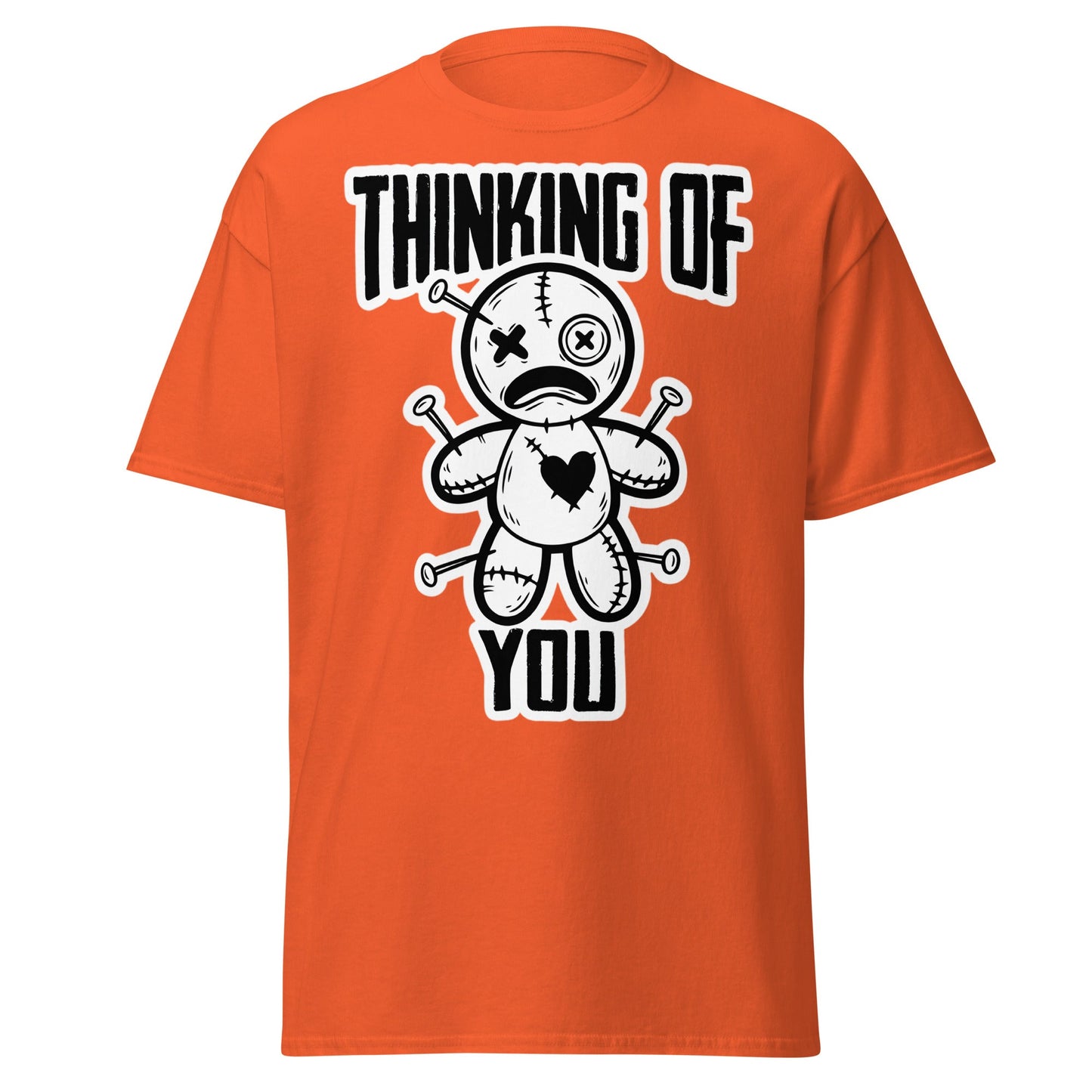 Thinking of You Voodoo Doll T-Shirt - Dark Humor Graphic Tee - Orange - T-Shirts Online