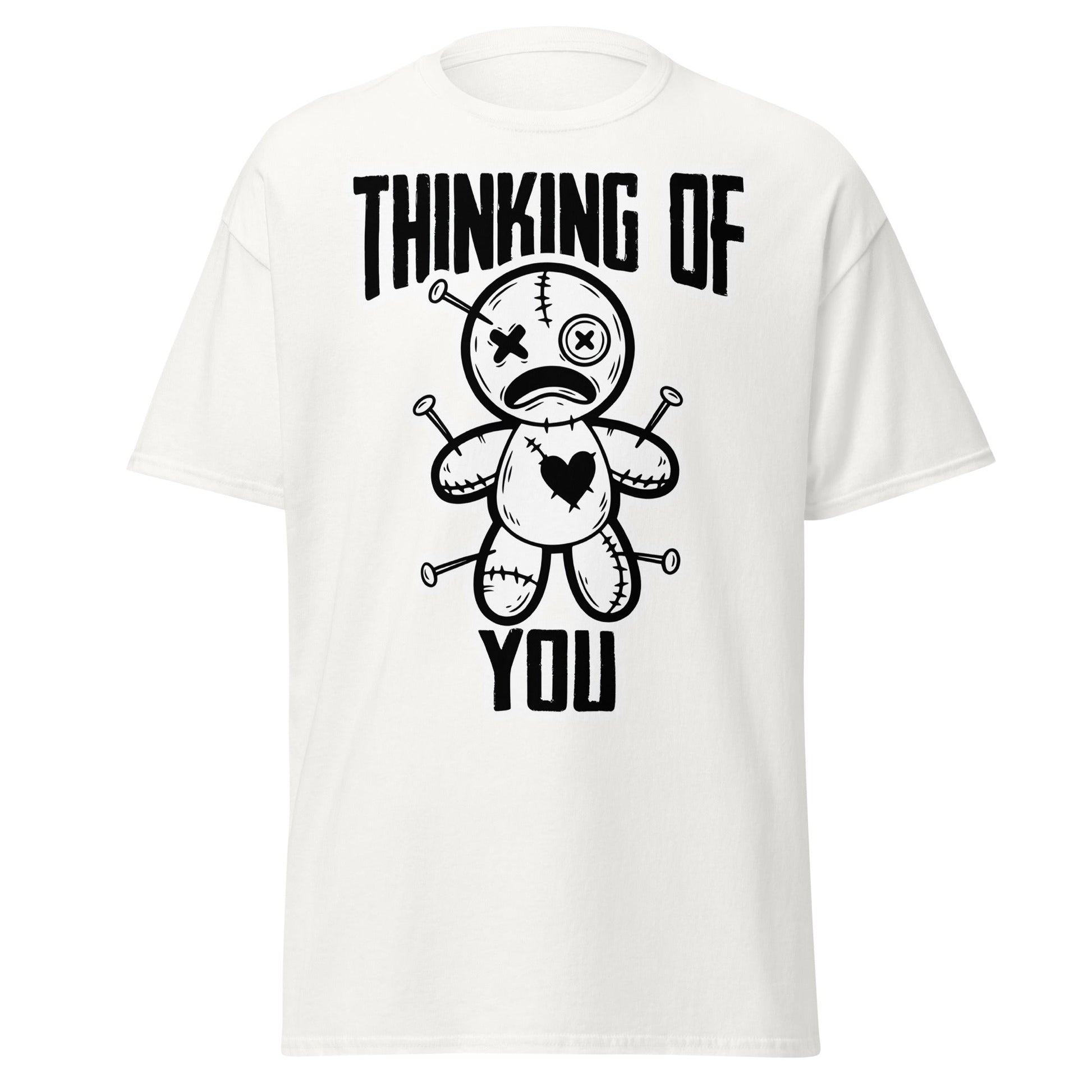 Thinking of You Voodoo Doll T-Shirt - Dark Humor Graphic Tee - White - T-Shirts Online