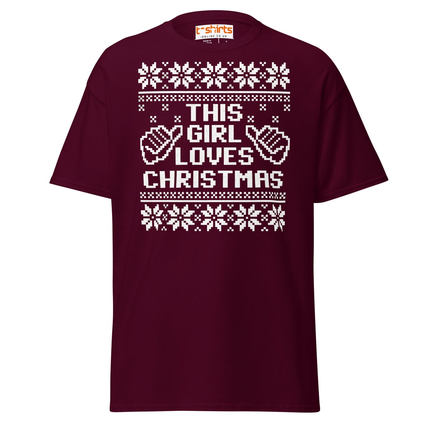 This Girl Loves Christmas T-Shirt | Festive Holiday Tee - Maroon - T-Shirts Online