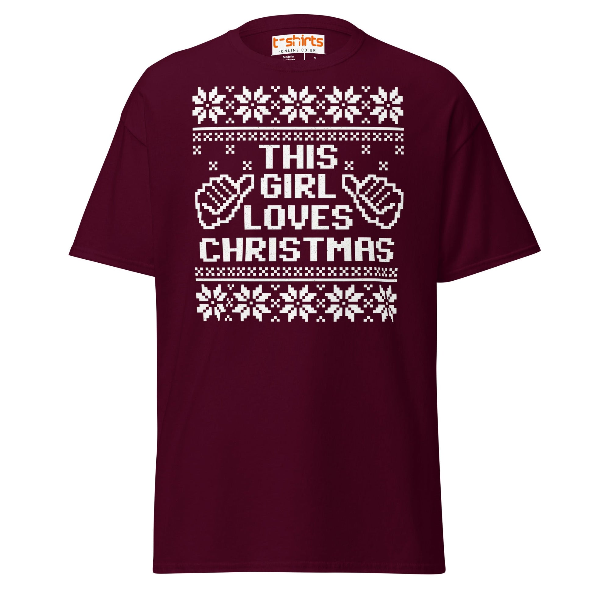 This Girl Loves Christmas T-Shirt | Festive Holiday Tee - Maroon - T-Shirts Online