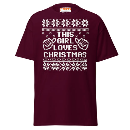 This Girl Loves Christmas T-Shirt | Festive Holiday Tee - Maroon - T-Shirts Online